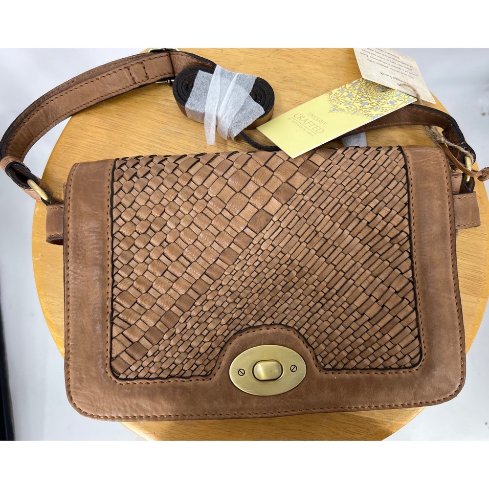 GENUINE woven LEATHER crossbody BAG,  VINTAGE LOOK BY ARTISANS IN INDIA.